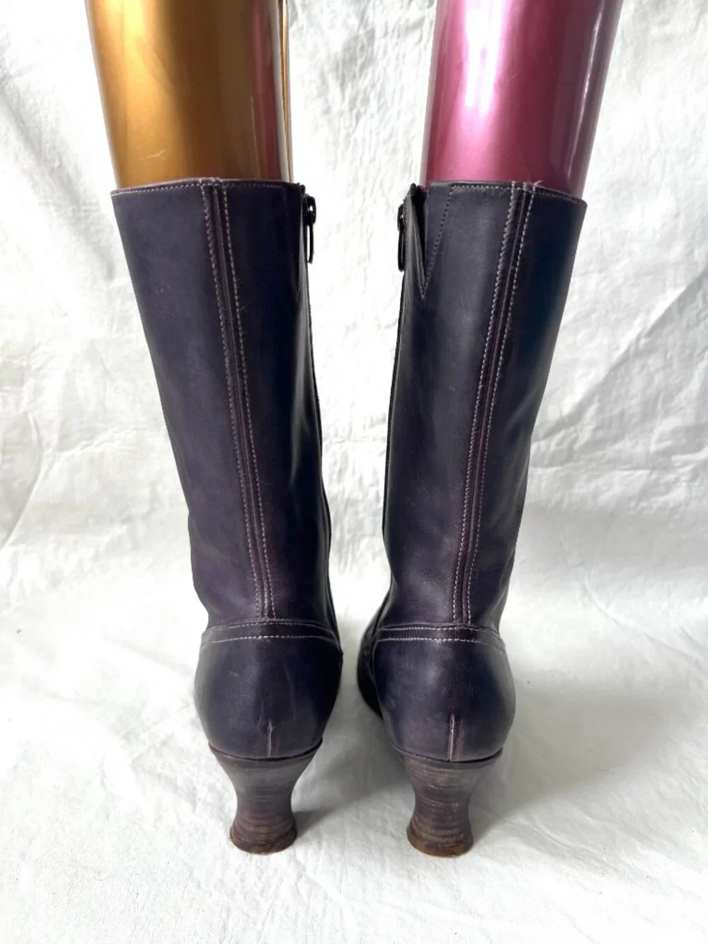 Neosens boots Rococo 799 purple leather button high heel 41 mid calf retro - Picture 4 of 14